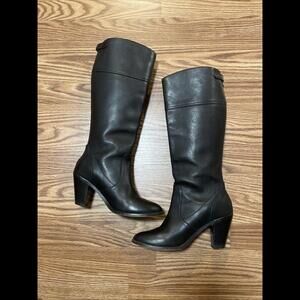 HS Trask Women's Tall Knee High Boots Size 7.5M Black Leather Zip Block Heel